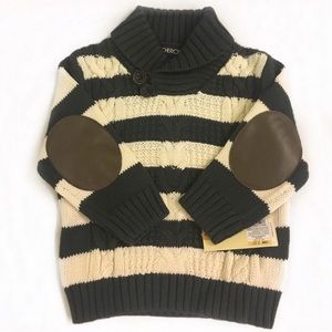 CHEROKEE Shawl Collar Cable Knit Stripe Elbow Patc